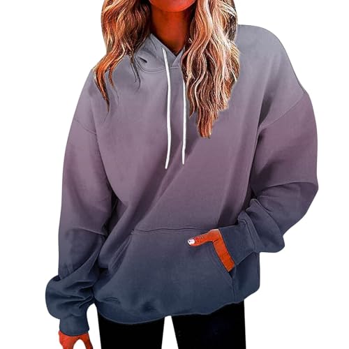 HOOUDO Sale Angebote Langärmliges Sweatshirt für Damen mit Taschen mit Buchstaben-Farbverlauf und Kapuzenpullover Damen Pullover Langarm Turtleneck Sweater Damen Damen STRI Sale Angebote Bestellung von HOOUDO