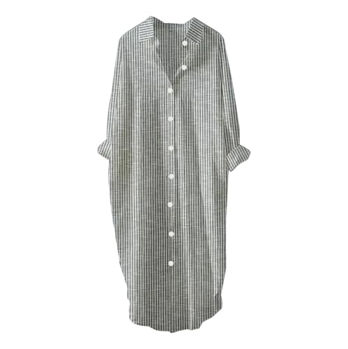 HOOUDO Sale Angebote Sale Angebote Lässiges, lockeres Hemdkleid im Retro-Streifendesign für Damen mit Seitentaschen Enges Strickkleid Damen Apricot Maxikleid Grün Strandkleider Mein Bestellung Sale von HOOUDO