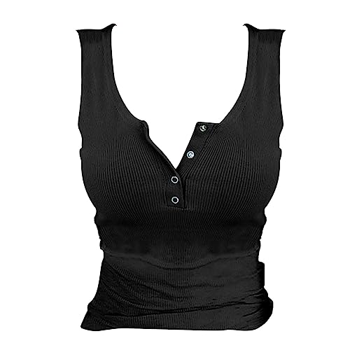 HOOUDO Sale Angebote Strickpullover Sommer Damen Locker Tank Top Damen Langes Unterhemd Ärmellos Tank Top Oversize Oberteile Spaghettitraeger von HOOUDO