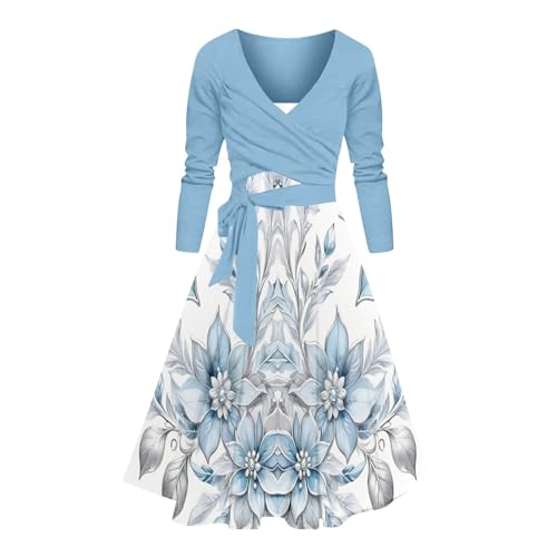 HOOUDO Same Day Angebote Sale Damen/Winter Kleid Blumendruck Einfache Langarm Große Größe Zweiteiler Minikleid Rot Maxikleid Schwarz Sommer Kleid Midi Mit Ärmeln Minikleid Sale Angebote Bestellung von HOOUDO