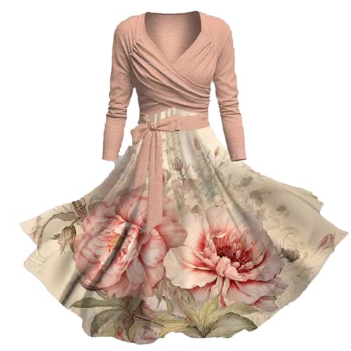 HOOUDO Same Day Angebote Sale Damen und Winter Rock Blumen Blumendruck Langarm Kleid Lockerer Anzug in Übergröße Freizeit Kleid Damen Schöne Lange Blumenkleider Weite So Meine Bestellungen Anzeigen von HOOUDO