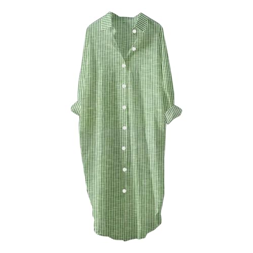 HOOUDO Same Day Angebote Sale Lässiges, lockeres Hemdkleid im Retro-Streifendesign für Damen mit Seitentaschen Enges Strickkleid Damen Apricot Maxikleid Grün Strandkleid Meine Bestellungen Anzeigen von HOOUDO