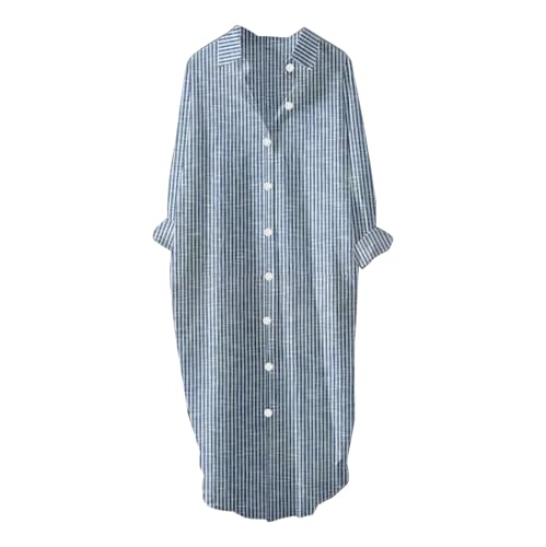 HOOUDO Same Day Angebote Sale Lässiges, lockeres Hemdkleid im Retro-Streifendesign für Damen mit Seitentaschen Enges Strickkleid Damen Apricot Maxikleid Grün Strandkleider Sale Angebote Bestellung von HOOUDO