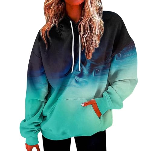 HOOUDO Same Day Angebote Sale Langärmliges Sweatshirt für Damen mit Taschen mit Buchstaben-Farbverlauf und Kapuzenpullover Damen Pullover Langarm Turtleneck Sweater Damen D Sale Angebote Bestellung von HOOUDO