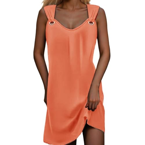 HOOUDO Sonderangebote Schnäppchen 2025 Sommerkleid Damenkleid Schickes und Elegantes ärmelloses MIDI-Kleid mit V-Ausschnitt und knielangem Kleid Lässiges Strandkleid Max Meine Bestellungen Anzeigen von HOOUDO