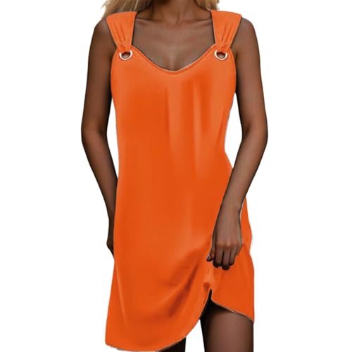 HOOUDO Sonderangebote Schnäppchen 2025 Sommerkleid Damenkleid Schickes und Elegantes ärmelloses MIDI-Kleid mit V-Ausschnitt und knielangem Kleid Lässiges Strandkleid Max Meine Bestellungen Anzeigen von HOOUDO