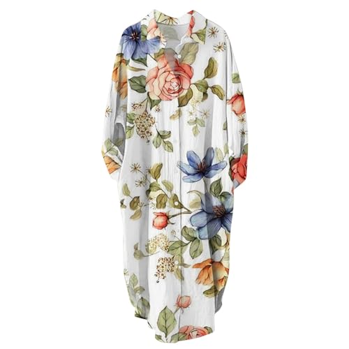HOOUDO Sonderangebote Schnäppchen Damen Langarm Taschen Blumen Kunst Muster Druck Vintage Langes Hemd Freizeitkleid Damen Kleider Winter Ärmellose Kleider Sommer Ausgefallene M Mein Bestellung Sale von HOOUDO