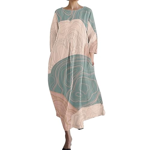 HOOUDO Sonderangebote Schnäppchen Lässiges, lockeres Kleid für Damen im Retro-Stil mit botanischem Blumenmuster und Tasche Strick Damen Kleid Sommerkleid Große Oberweite Spaghe Mein Bestellung Sale von HOOUDO