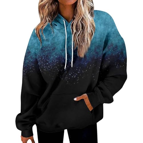 HOOUDO Sonderangebote Schnäppchen Langärmliges Sweatshirt für Damen mit Taschen mit Buchstaben-Farbverlauf und Kapuzenpullover Damen Bluse Glitzer Elegant Sweatjacke Dam Meine Bestellungen Anzeigen von HOOUDO
