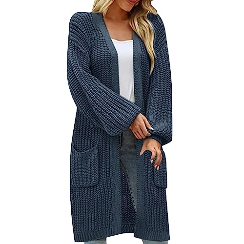 HOOUDO Strickjacke Damen Lang Ärmeln, lockeren großen Taschen, lässiger Strickpullover Strickjacken Clip (GY2, L) von HOOUDO