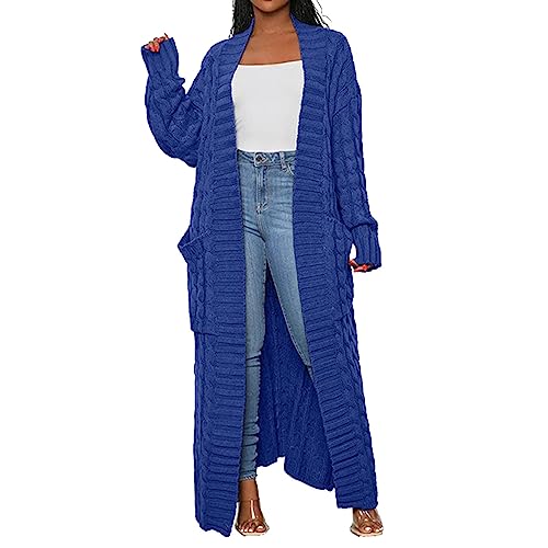 HOOUDO Strickjacke Damen Modern lockerer Strickpullover, Oberbekleidung, Lange Strickjacke Strickpullover Blau Damen (Blue, XXXXL) von HOOUDO