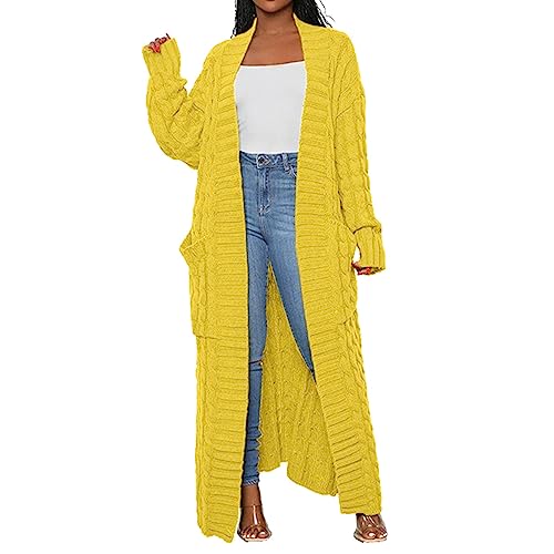 HOOUDO Strickjacke Damen Modern lockerer Strickpullover, Oberbekleidung, Lange Strickjacke Strickpullover Blau Damen (Yellow, XXXXXL) von HOOUDO