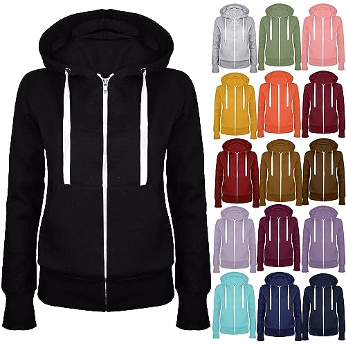 HOOUDO Sweatjacke Damen Full Zip Übergangsjacke Einfarbig Hoodie Sweatshirt Mantel Leicht taillierte College Jacke mit Kapuze Baumwolle Sportjacke Trainingsjacke Sweatshirtjacke Kapuzenjacke von HOOUDO