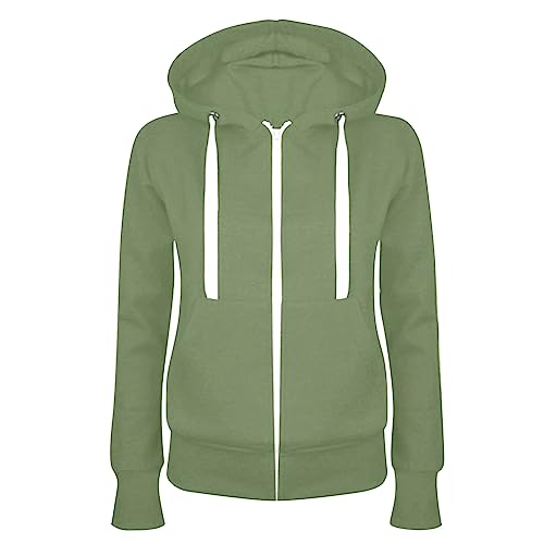 HOOUDO Sweatjacke Damen Hoodie Kapuzenpullover Reissverschluss Sweatshirt Jacke mit Taschen Casual Langarm Übergangsjacke Kapuzenjacke Einfarbiges Verkürztes Baumwolle Sweatshirt Trainingsjacke von HOOUDO