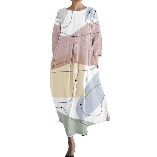 HOOUDO Tages Angebote Sale Lässiges, lockeres Kleid für Damen im Retro-Stil mit botanischem Blumenmuster und Tasche Strick Damen Kleid Sommerkleid Große Oberweite Spaghetti Sale Angebote Bestellung von HOOUDO