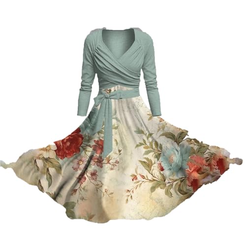 HOOUDO Tagesangebote Heute Sale Damen und Winter Rock Blumen Blumendruck Langarm Kleid Lockerer Anzug in Übergröße Freizeit Kleid Damen Schöne Lange Blumenkleider Weite Meine Bestellungen Anzeigen von HOOUDO