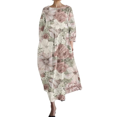 HOOUDO Tagesangebote Heute Sale Lässiges, lockeres Kleid für Damen im Retro-Stil mit botanischem Blumenmuster und Tasche Blaue Kleider Damen Lässiges Sommerkleid Sommerk Meine Bestellungen Anzeigen von HOOUDO