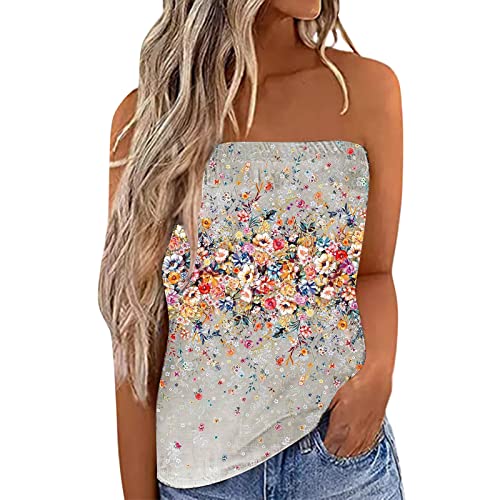 HOOUDO Trägerloses Modedrucke Top Damen Sommer Sexy Tube Top Schulterfrei Ärmellos Oberteile Trägerlos Bandeau Bluse Shirt Strand Locker und lässig Weste Schlauchshirt Rückenfrei Sommer Bluse von HOOUDO