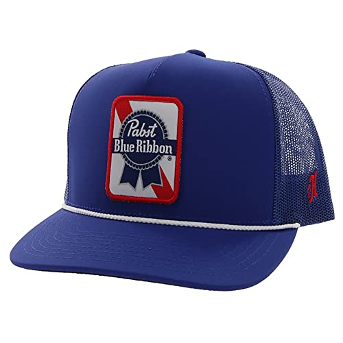 HOOEY Offiziell lizenzierte Pabst Blue Ribbon Einheitsgröße, verstellbare Snapback-Mütze für Damen und Herren mit Netzrücken, Blau, Einheitsgröße von HOOey