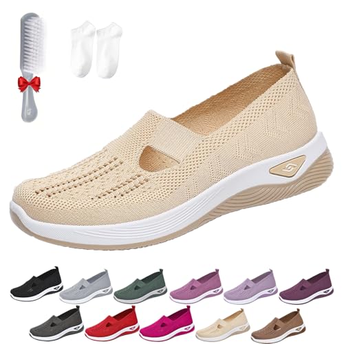 Annelie Schuhe, Annelie Sommerschuhe, Orthopädische Damenschuhe, Leichtigkeit Bequem Mesh Schuhe,rutschfeste Walkingschuhe (Beige,42 EU) von HOPASRISEE