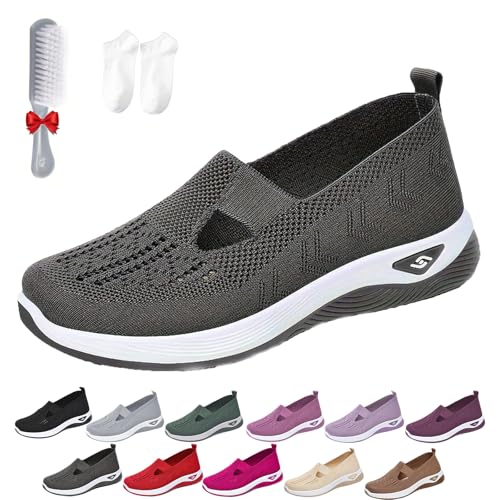 Annelie Schuhe, Annelie Sommerschuhe, Orthopädische Damenschuhe, Leichtigkeit Bequem Mesh Schuhe,rutschfeste Walkingschuhe (Dunkelgrau,42 EU) von HOPASRISEE