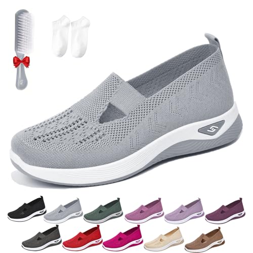 Annelie Schuhe, Annelie Sommerschuhe, Orthopädische Damenschuhe, Leichtigkeit Bequem Mesh Schuhe,rutschfeste Walkingschuhe (Grau,42 EU) von HOPASRISEE