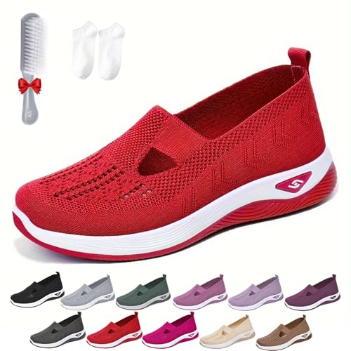 Annelie Schuhe, Annelie Sommerschuhe, Orthopädische Damenschuhe, Leichtigkeit Bequem Mesh Schuhe,rutschfeste Walkingschuhe (Rot,38 EU) von HOPASRISEE