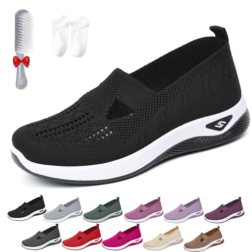 Annelie Schuhe, Annelie Sommerschuhe, Orthopädische Damenschuhe, Leichtigkeit Bequem Mesh Schuhe,rutschfeste Walkingschuhe (Schwarz,41 EU) von HOPASRISEE