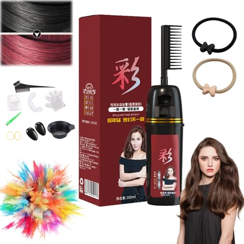 Colorful Plant Hair Dye, With Innovative Comb Applicator, Bubble Plant Hair Dye, Natural Plant Hair Dye, Plant Extract Hair Dye Essence, Natural Herbal Extract for Women Men Hair Dye (Wine Red) von HOPASRISEE