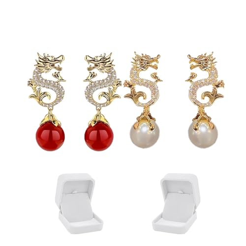 Dragon Hanging Bead Earrings, Chinese New Year Dragon Earrings，New Haute Sense Earing Fall/Winter 2024,Multi-Color Pearls Drop Dangle Dragon Shape Earrings (2B) von HOPASRISEE