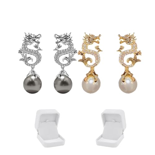 Dragon Hanging Bead Earrings, Chinese New Year Dragon Earrings，New Haute Sense Earing Fall/Winter 2024,Multi-Color Pearls Drop Dangle Dragon Shape Earrings (2C) von HOPASRISEE