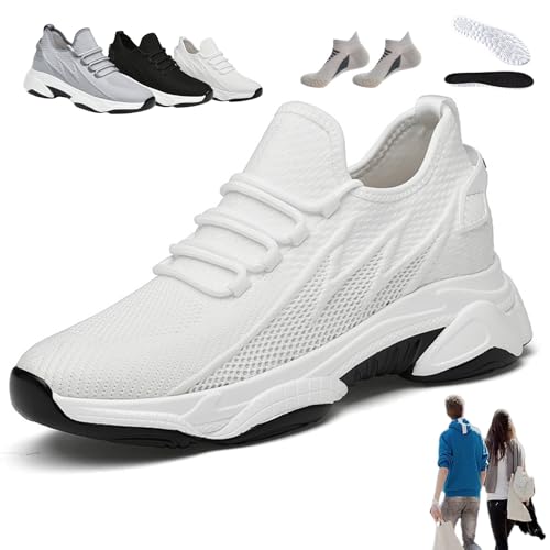 Elevate Shoes Herren 10 cm, Elevateshoes Limitless 10cm Damen mit Mesh, OrthopäDische StoßDäMpfung Unisex Sportschuhe, Atmungsaktive rutschfeste und Unsichtbare(10CM Weiß,44) von HOPASRISEE