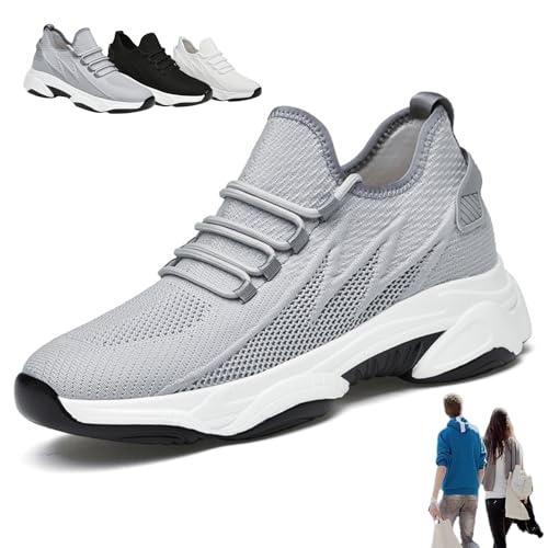 Elevate Shoes Herren 10 cm, Elevateshoes Limitless 10cm Damen mit Mesh, OrthopäDische StoßDäMpfung Unisex Sportschuhe, Atmungsaktive rutschfeste und Unsichtbare(6CM Grau,46) von HOPASRISEE