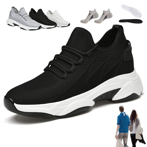 Elevate Shoes Herren 10 cm, Elevateshoes Limitless 10cm Damen mit Mesh, OrthopäDische StoßDäMpfung Unisex Sportschuhe, Atmungsaktive rutschfeste und Unsichtbare(8CM Schwarz,39) von HOPASRISEE