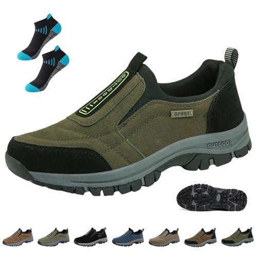 Ergonomischer Schuh zur Schmerzlinderung- Orthomotion Unisex, Naturstep OrthopäDische Schuhe, Leichte Lose Rutschfeste Sneakers, Slip on Sneaker füR Outdoor Fitness und Alltag(ArmeegrüN,41) von HOPASRISEE