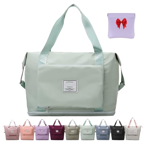 Foldie Travel Bag Expandable, Foldable Travel Duffel Bag, Large Capacity Folding Travel Bag, Lightweight Waterproof Weekender Overnight Bag for Women and Men (Mint) von HOPASRISEE