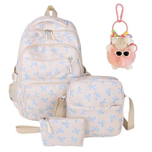 HOPASRISEE Bow Backpack for Girls, rucksack aesthetic with Lunch Box Pencil Case, Cute Water Resistant College School Backpack for Middle & High School (Weiß) von HOPASRISEE