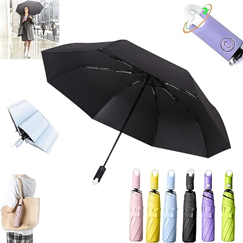 HOPASRISEE Dreifach faltbarer, selbstöffnender und einfahrender Regenschirm mit Schnalle, automatisch öffnender und schließender Regenschirm, kleiner UV-Sonnen-Kompaktschirm (Schwarz) von HOPASRISEE