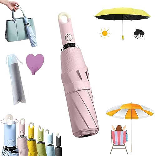 HOPASRISEE Dreifach selbstöffnender und zurückziehbarer Regenschirm mit Schnalle, Three-Fold Self Opening and Retracting Umbrella with Buckle, Automatic Open Close Folding Umbrella (Pink) von HOPASRISEE