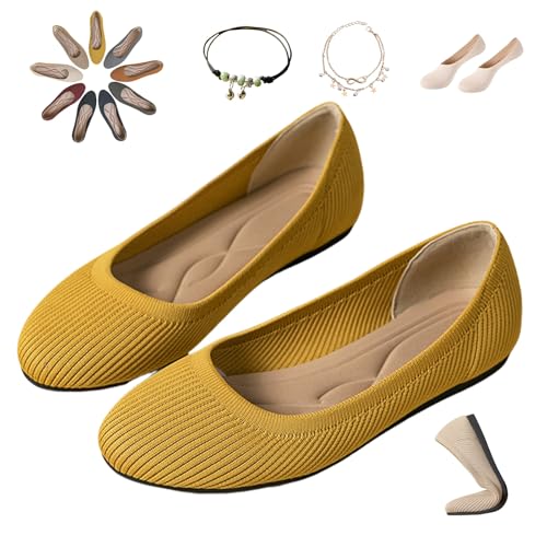 HOPASRISEE Orthorinas - Ergonomische Schmerzlindernde Ballerinas, Runde Zehenpartie Orthorinas Ballerina, rutschfest Barfuss Schuhe Damen Ballerina, Gestrickte, Flache und Weiche Sohle(Braun,40) von HOPASRISEE