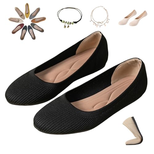 HOPASRISEE Orthorinas - Ergonomische Schmerzlindernde Ballerinas, Runde Zehenpartie Orthorinas Ballerina, rutschfest Barfuss Schuhe Damen Ballerina, Gestrickte, Flache und Weiche Sohle(Schwarz,42) von HOPASRISEE