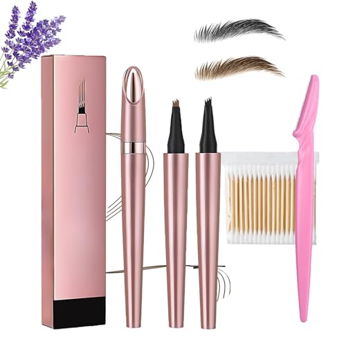 Magischer Augenbrauenstift, 2024 Neuer Wasserfester 3d-Microblading-Augenbrauenstift-Konturstift, Augenbrauenstift Mit 4 Gabelspitze, Microblading Augenbrauenstift (Hellbraun+Schwarz) von HOPASRISEE
