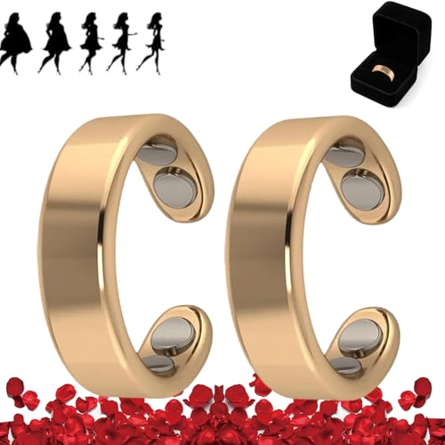 Nevolta Magnetring, Vital - Der Magnetfeldtherapie-Ring Mit 4 Neodym-Magneten Einstellbare öffnung,Fördert Fettverbrennung,Reduziert Stress&Angstgefühle Verbessert Dieschlafqualität (Gold*2) von HOPASRISEE