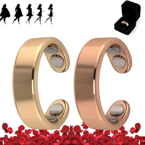 Nevolta Magnetring, Vital - Der Magnetfeldtherapie-Ring Mit 4 Neodym-Magneten Einstellbare öffnung,Fördert Fettverbrennung,Reduziert Stress&Angstgefühle Verbessert Dieschlafqualität (Gold+Roségold) von HOPASRISEE