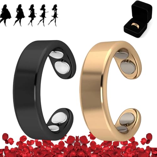 Nevolta Magnetring, Vital - Der Magnetfeldtherapie-Ring Mit 4 Neodym-Magneten Einstellbare öffnung,Fördert Fettverbrennung,Reduziert Stress&Angstgefühle Verbessert Dieschlafqualität (Gold+Schwarz) von HOPASRISEE