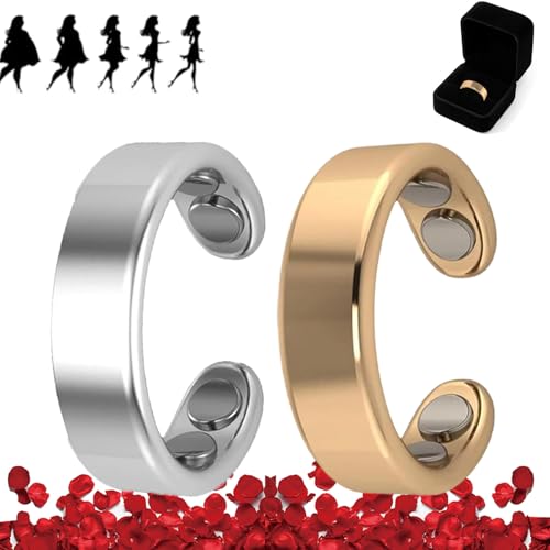 Nevolta Magnetring, Vital - Der Magnetfeldtherapie-Ring Mit 4 Neodym-Magneten Einstellbare öffnung,Fördert Fettverbrennung,Reduziert Stress&Angstgefühle Verbessert Dieschlafqualität (Gold+Silber) von HOPASRISEE