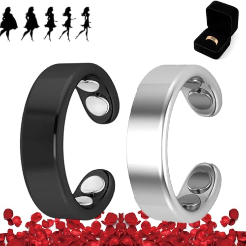Nevolta Magnetring, Vital - Der Magnetfeldtherapie-Ring Mit 4 Neodym-Magneten Einstellbare öffnung,Fördert Fettverbrennung,Reduziert Stress&Angstgefühle Verbessert Dieschlafqualität (Schwarz+Silber) von HOPASRISEE