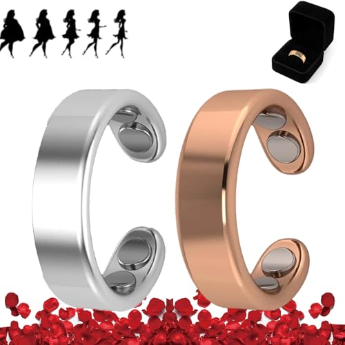 Nevolta Magnetring, Vital - Der Magnetfeldtherapie-Ring Mit 4 Neodym-Magneten Einstellbare öffnung,Fördert Fettverbrennung,Reduziert Stress&Angstgefühle Verbessert Dieschlafqualität (Roségold+Silber) von HOPASRISEE