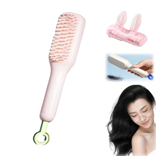 Self-Cleaning Anti-Static Massage Comb, One-Pull Clean Massage Comb, One Pull Clean Massage Brush, Scalable Rotate Lifting Self Cleaning Hairbrush Hair Styling Tools For Women (Rosa) von HOPASRISEE