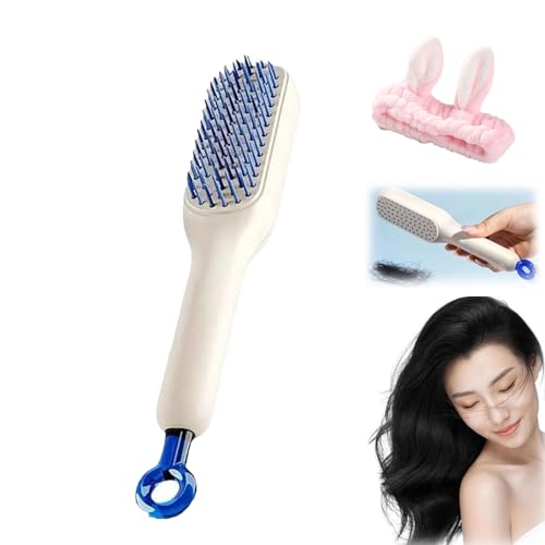 Self-Cleaning Anti-Static Massage Comb, One-Pull Clean Massage Comb, One Pull Clean Massage Brush, Scalable Rotate Lifting Self Cleaning Hairbrush Hair Styling Tools For Women (Weiß) von HOPASRISEE